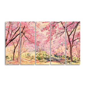 Cherry Blossom Tree Premium Wall Painting Set of Five Pieces