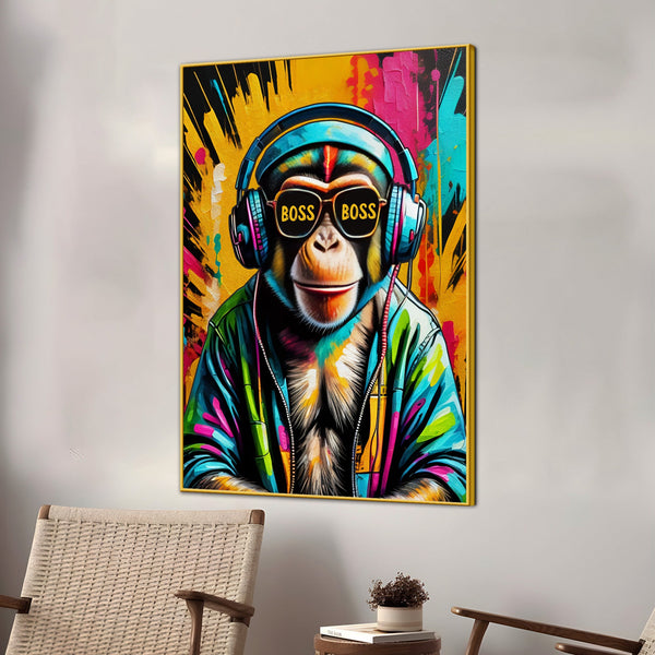 Chimp The Boss Cotton Canvas Wall Painting