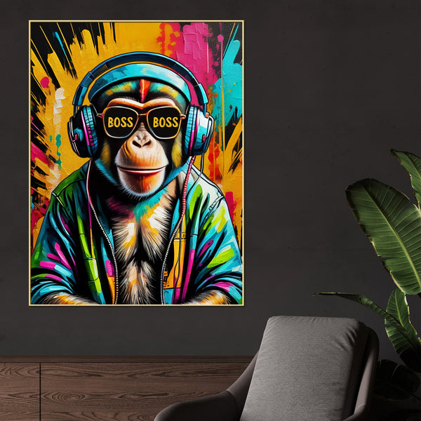 Chimp The Boss Cotton Canvas Wall Painting