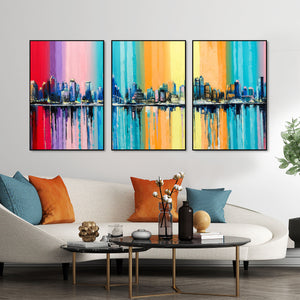 City Skyline Floating Canvas Wall Painting Set of Three