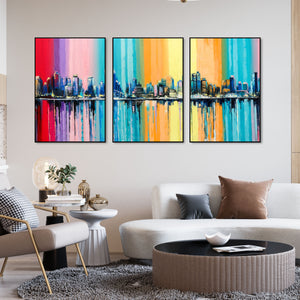 City Skyline Floating Canvas Wall Painting Set of Three