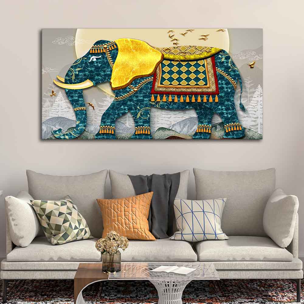 Classic and Royal Elephant with Golden Tusks wall Painting