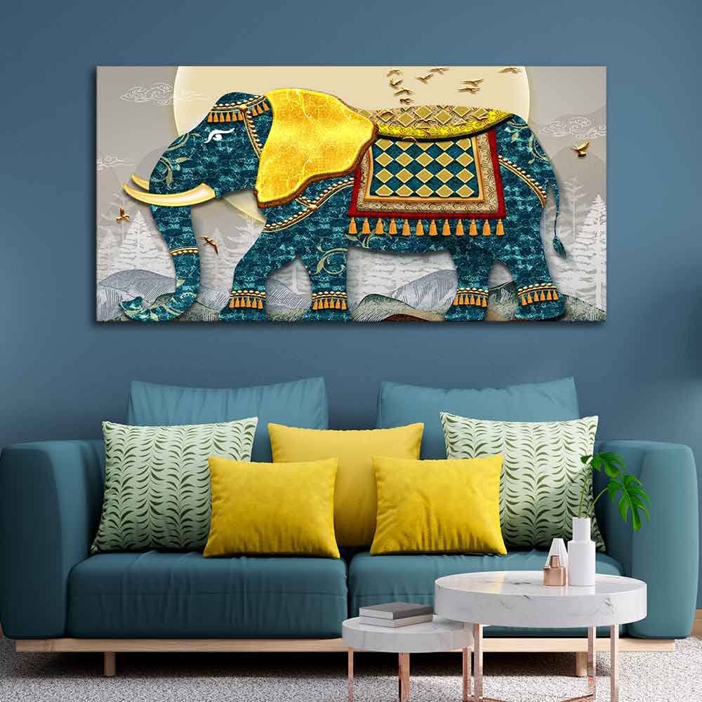 Classic and Royal Elephant with Golden Tusks wall Painting