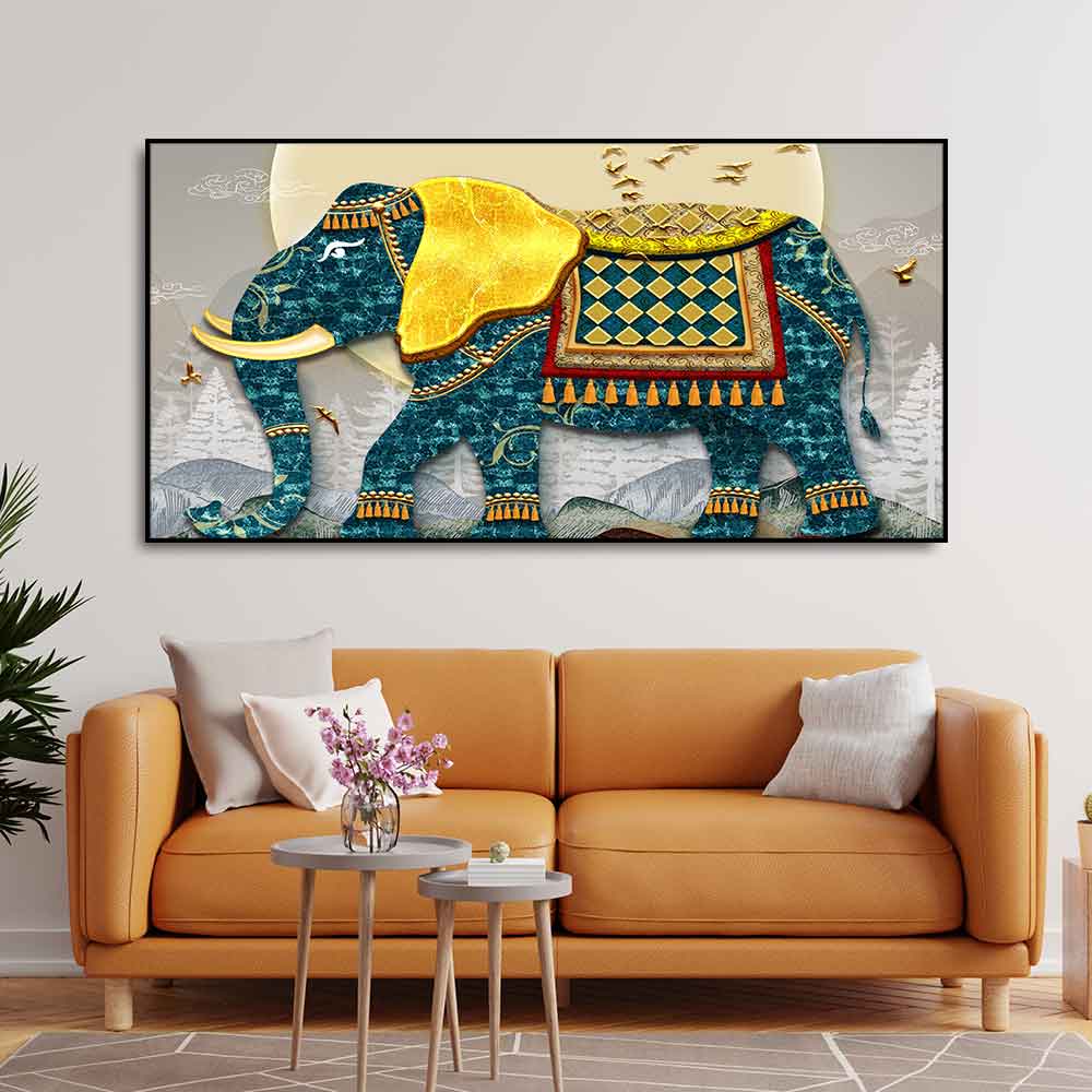 Classic and Royal Elephant with Golden Tusks wall Painting