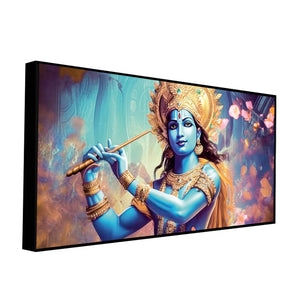 Classic Canvas Wall Panting of Lord Krishna Playing with Flute