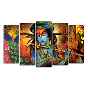 Classic Lord Krishna Premium Wall Painting Set of Five Pieces