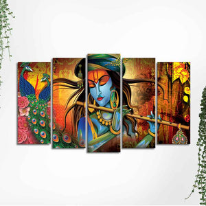 Classic Lord Krishna Premium Wall Painting Set of Five Pieces