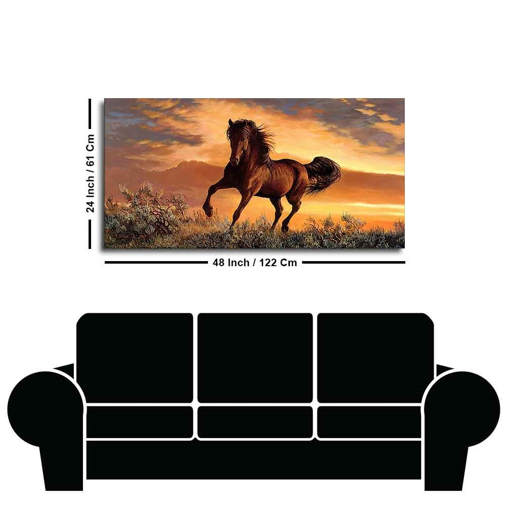 Classic Premium Quality Wall Painting of Brown Horse in Sunset