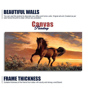 Classic Premium Quality Wall Painting of Brown Horse in Sunset