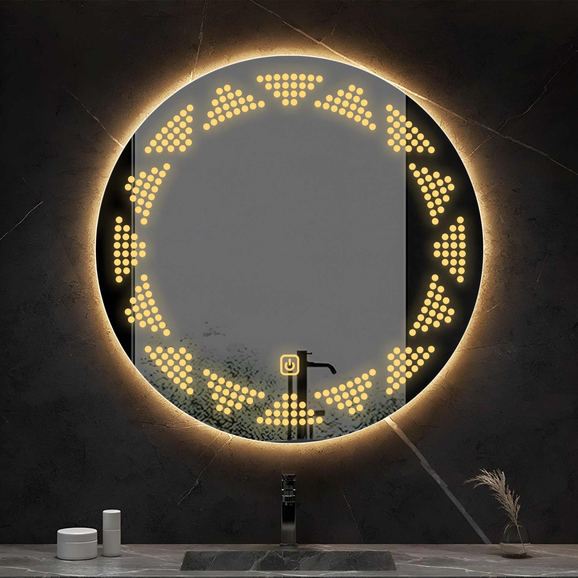 Classic Tringles Patten Shaped LED Rounded Shape Bathroom Wall Mirror