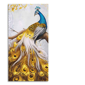 Classic Wall Painting of A Golden Feather Peacock