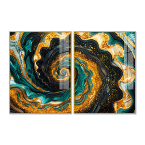 Closeup of an Abstract Swirling Patterns Acrylic Art Floating Wall Painting Set of 2