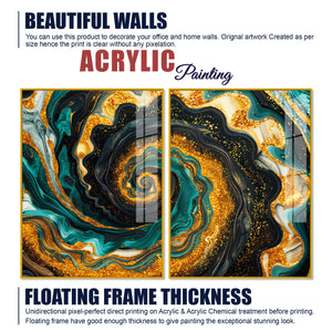 Closeup of an Abstract Swirling Patterns Acrylic Art Floating Wall Painting Set of 2