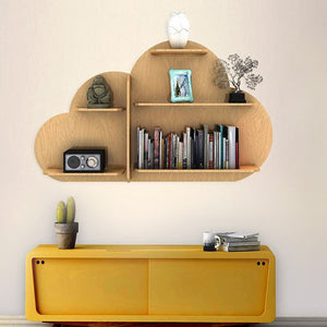 Cloud Shape Backlit Designer Wooden Wall Shelf / Book Shelf / Night Light, Light Oak Finish