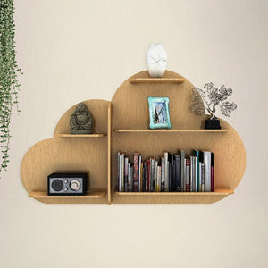 Cloud Shape Backlit Designer Wooden Wall Shelf / Book Shelf / Night Light, Light Oak Finish