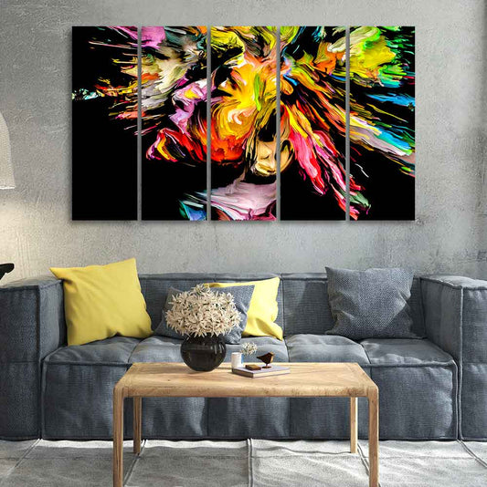 Colorful Abstract Human Head Wall Painting of Five Pieces