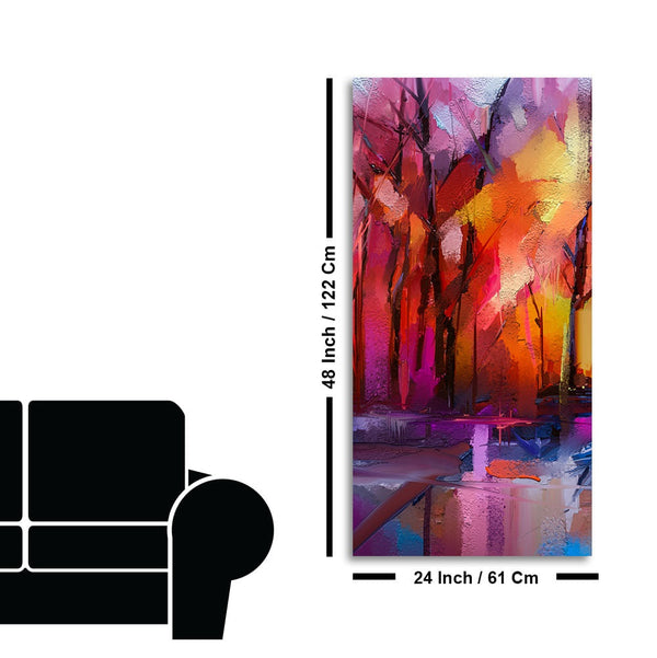 Colorful Autumn Trees Abstract Forest with Lake Canvas Wall Painting