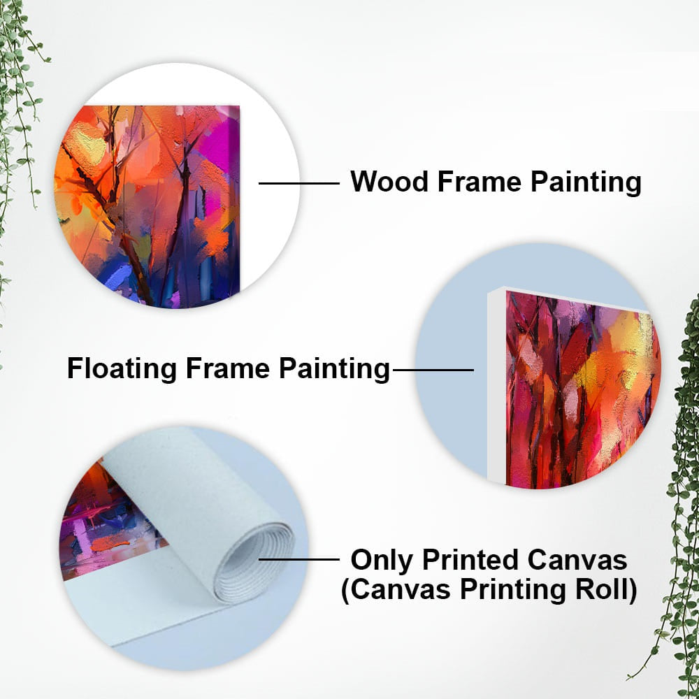 Colorful Autumn Trees Semi Abstract Forest with Lake Canvas Wall Painting