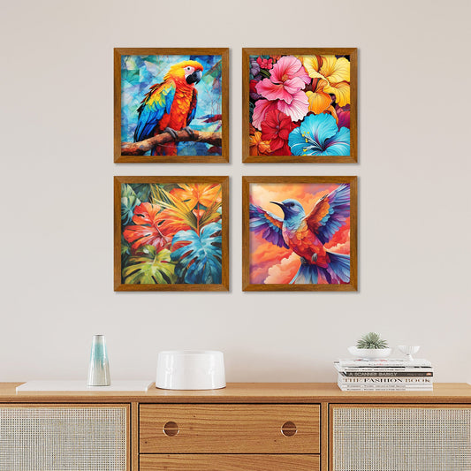 Colorful Bird Art Premium Wall Frame Set of Four