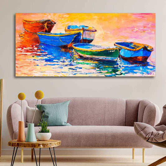 Colorful Boats in Canvas Wall Painting