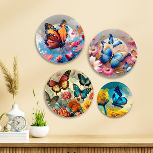 Colorful Butterflies Premium Wall Plates Painting Set of Four