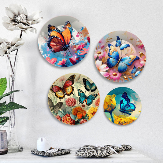 Colorful Butterflies Premium Wall Plates Painting Set of Four