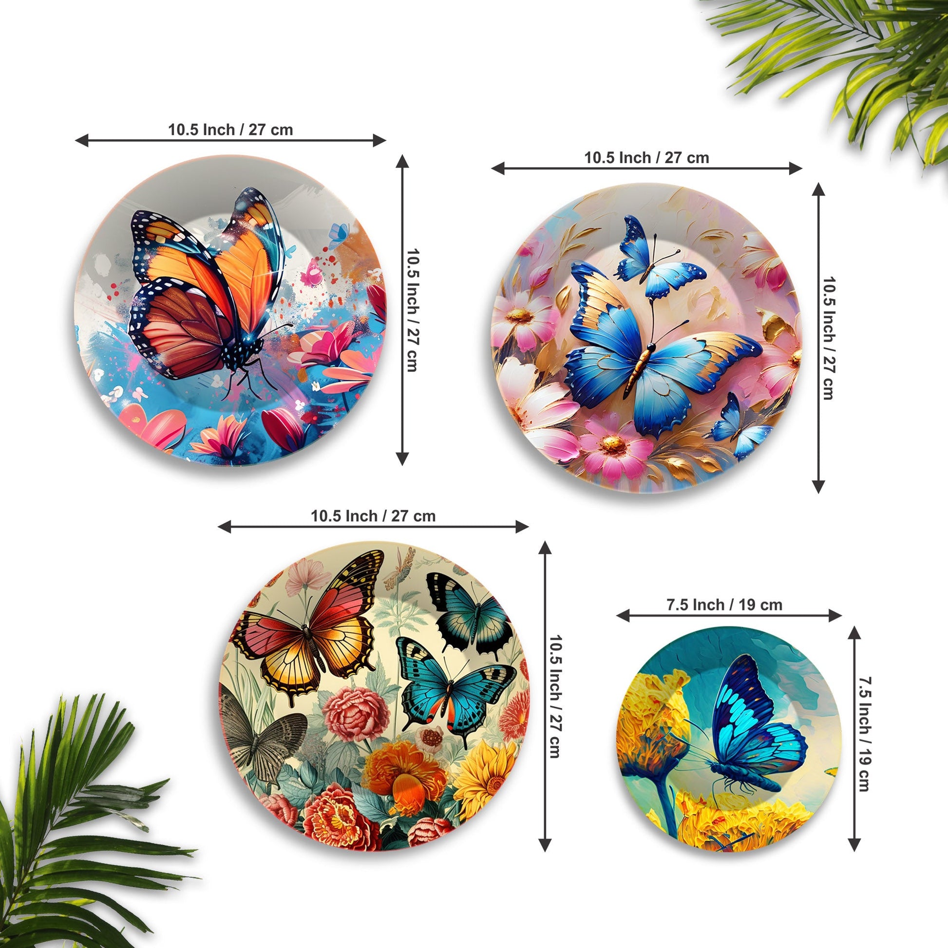 Colorful Butterflies Premium Wall Plates Painting Set of Four