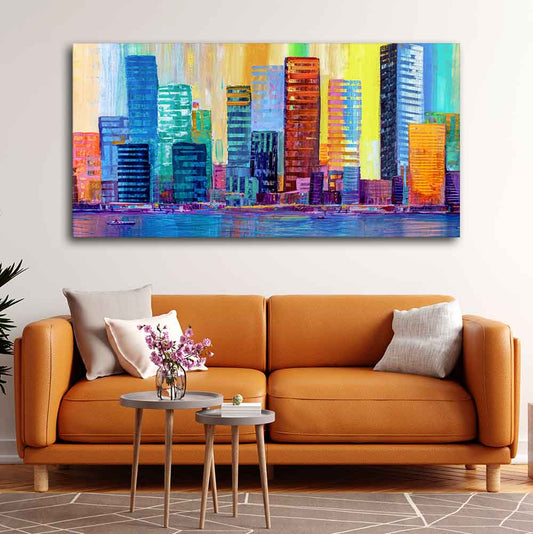 Colorful City Skyline Premium Wall Painting