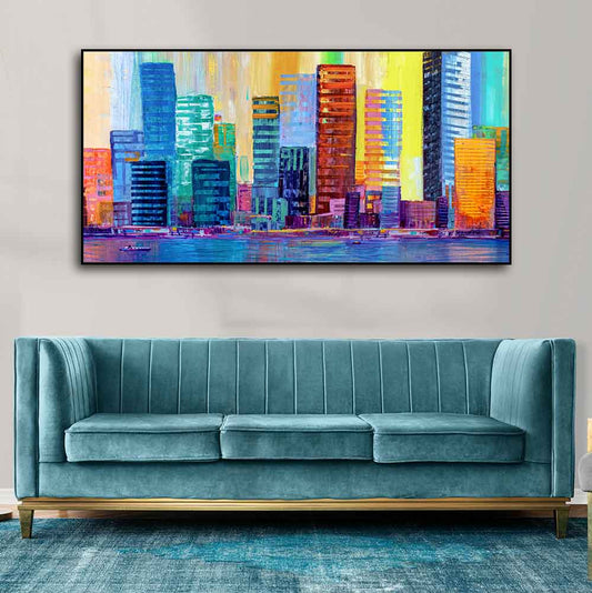 Colorful City Skyline Premium Wall Painting