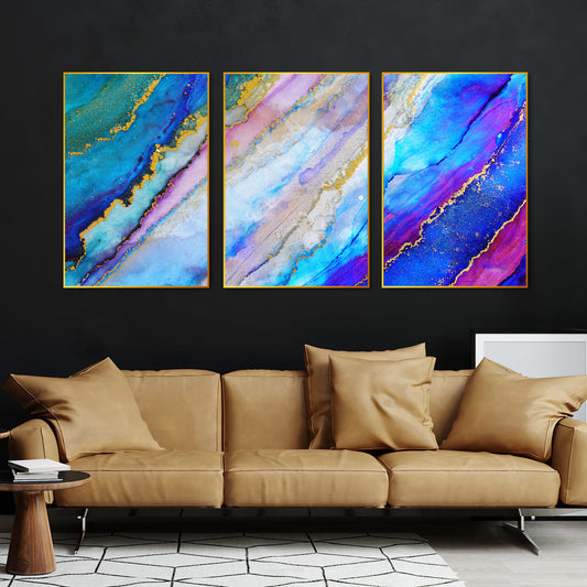 Colorful Ink Floating Canvas Wall Painting Set of Three