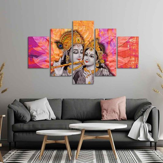 Colorful Wall Painting of Lord Radha Krishna of Five Pieces