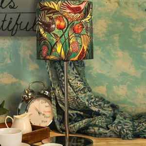 Colorful Floral Printed Art Shade Table Lamp with Silver Base