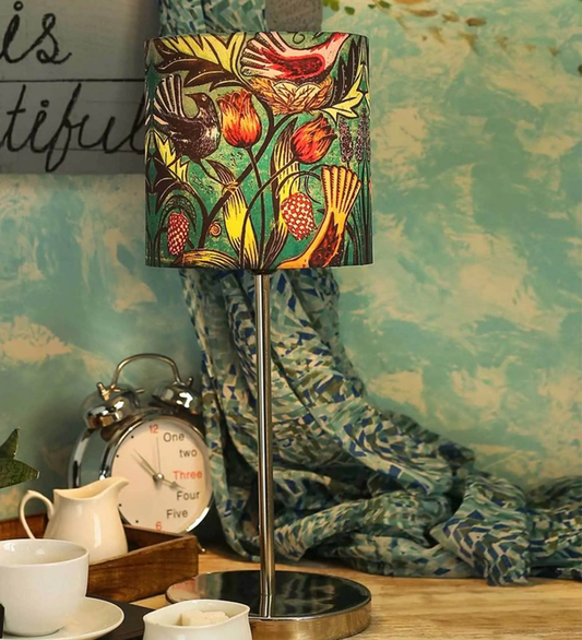 Colorful Floral Printed Art Shade Table Lamp with Silver Base