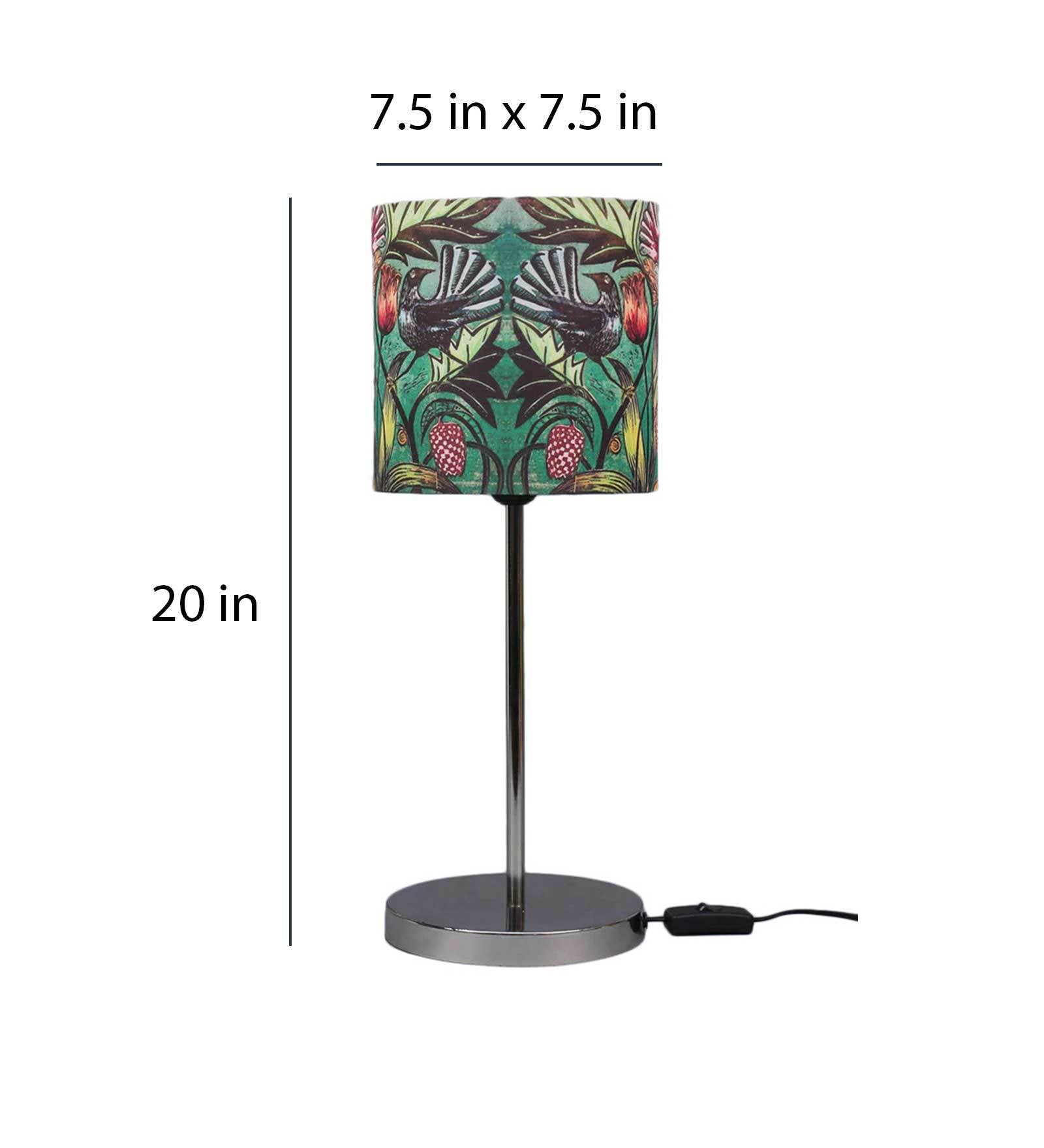 Colorful Floral Printed Art Shade Table Lamp with Silver Base