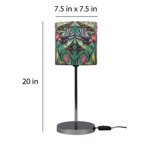 Colorful Floral Printed Art Shade Table Lamp with Silver Base