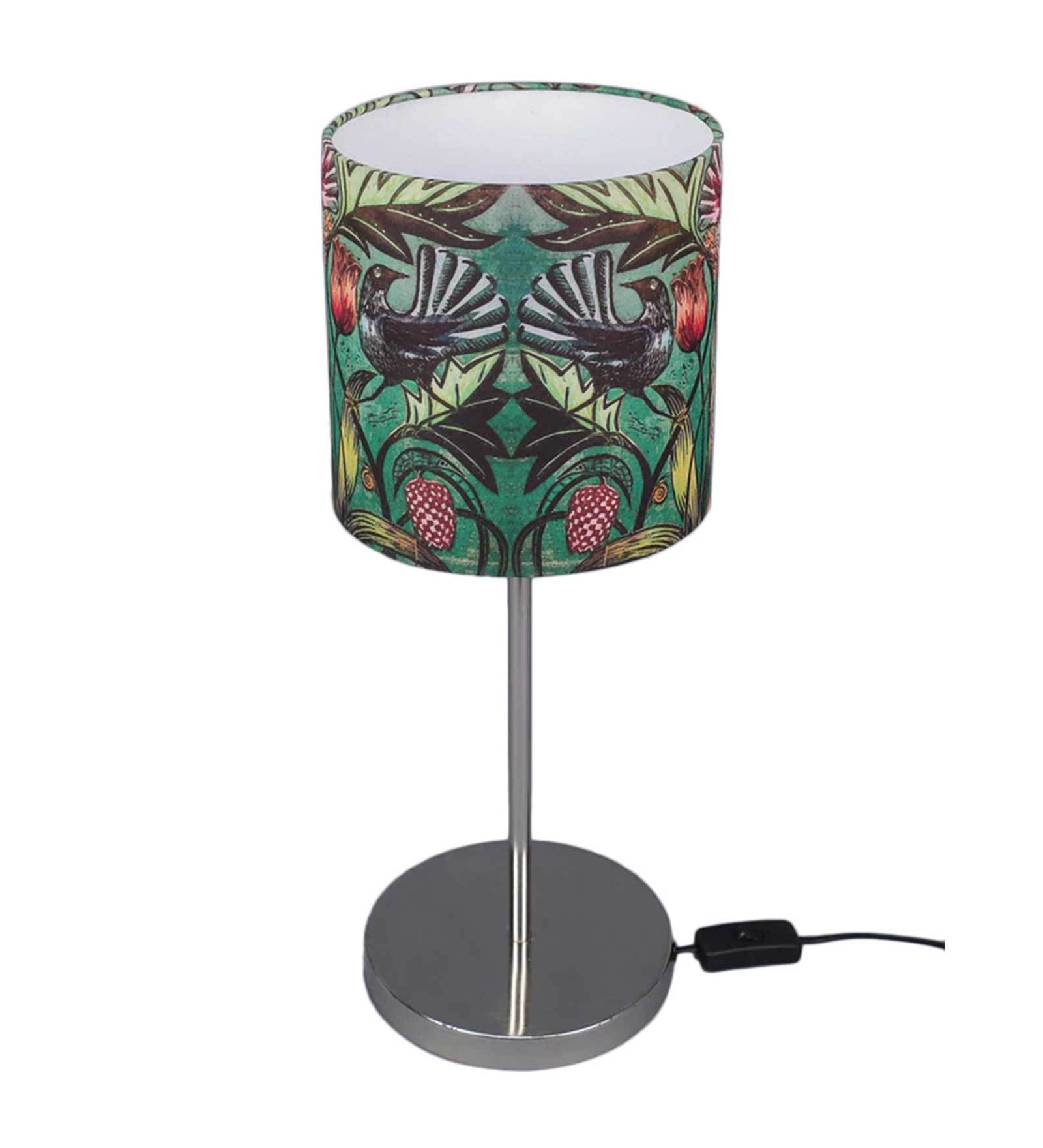 Colorful Floral Printed Art Shade Table Lamp with Silver Base