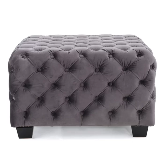 Comfy Square Shape Dark Grey Ottoman with Metal Finish