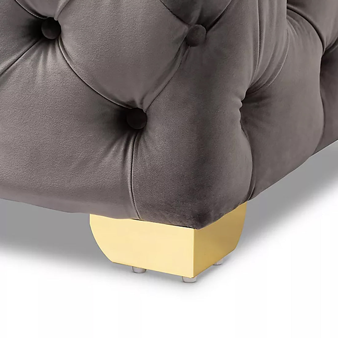 Comfy Square Shape Grey Color Velvet Ottoman with Golden Metal Finish