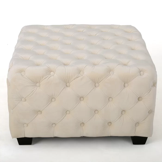 Comfy Square Shape White Color Ottoman with Metal Finish