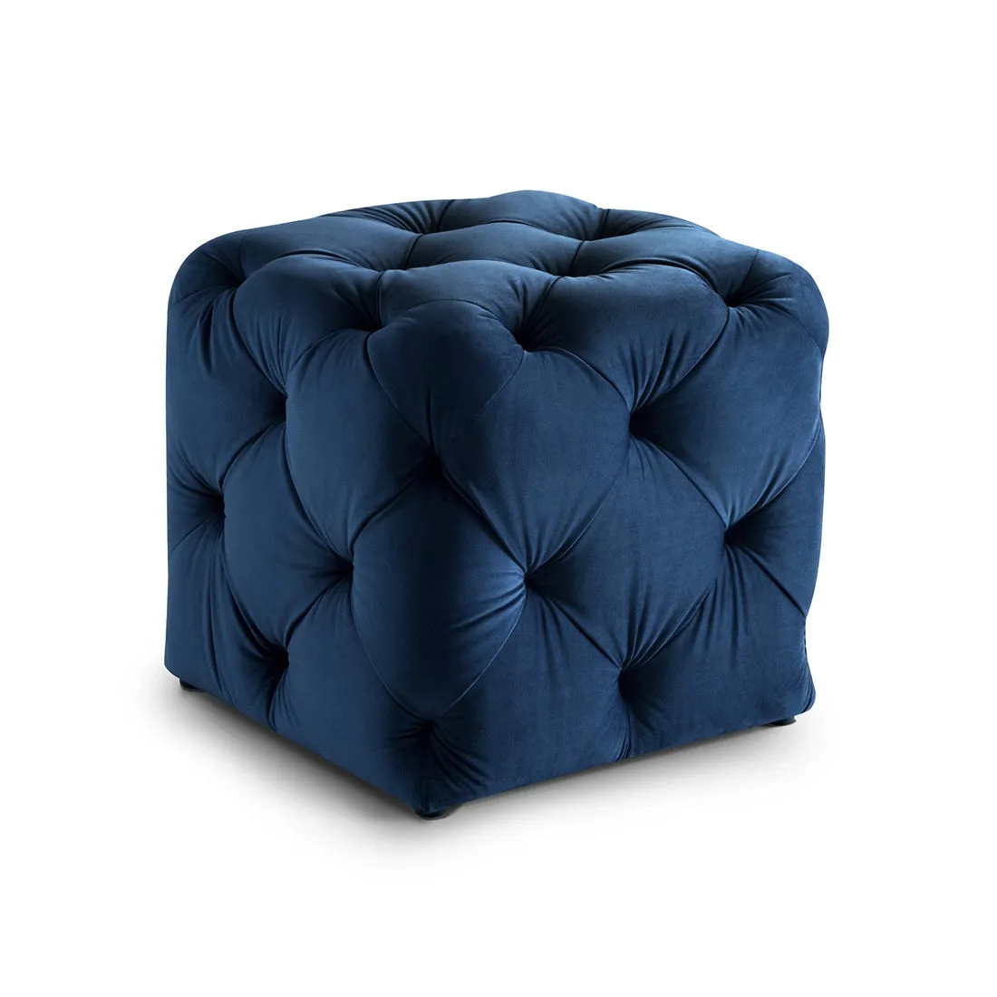 Comfy Square Shaped Dark Blue Artistic Design Tufted Velvet Ottoman