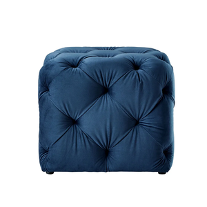 Comfy Square Shaped Dark Blue Artistic Design Tufted Velvet Ottoman