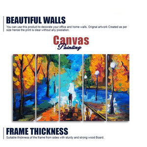 Couple Walking in City Park Canvas Wall Painting of 5 Pieces