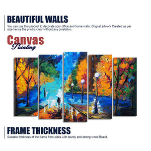 Couple Walking in City Park Canvas Wall Painting Set of Five