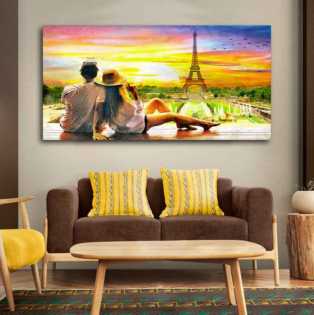 Couple Watching Sunset Paris Canvas Wall Painting