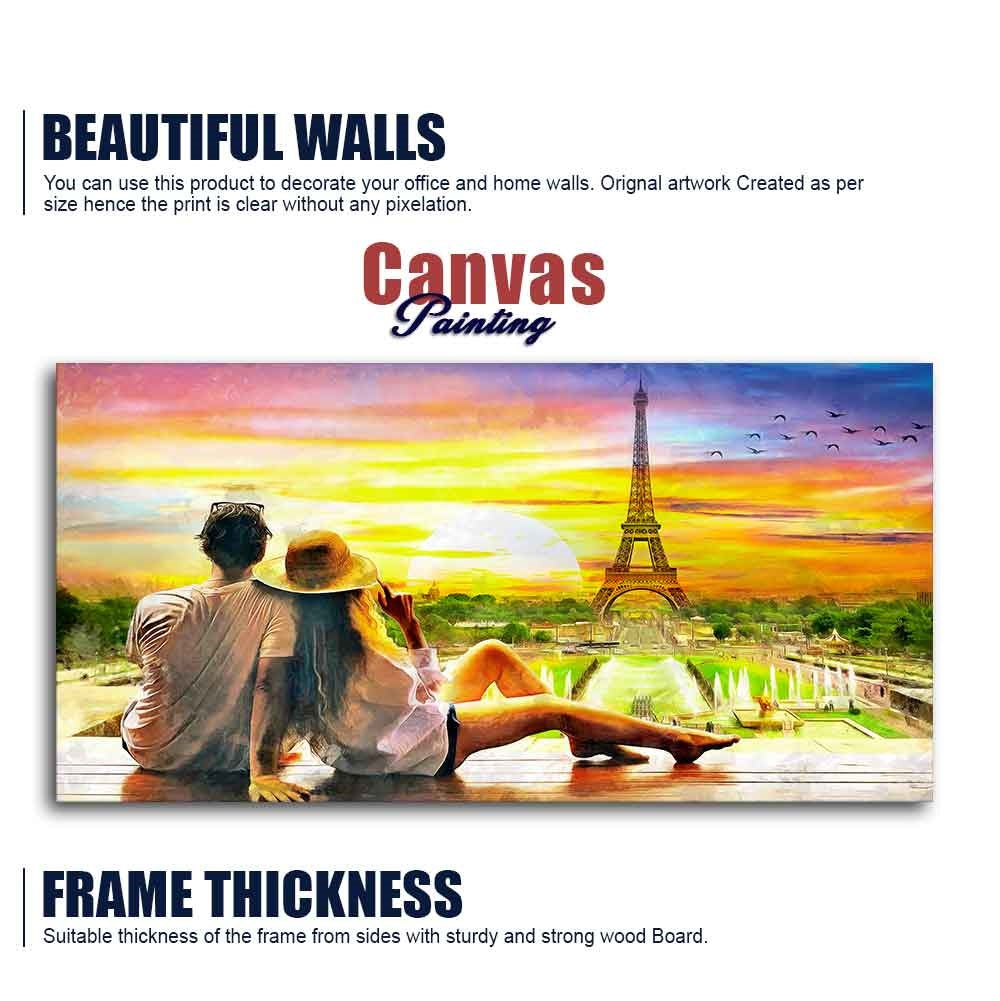 Couple Watching Sunset Paris Canvas Wall Painting