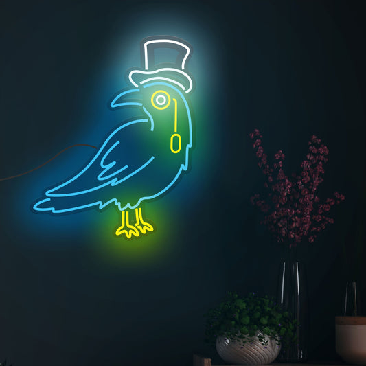 Crow Wearing Topper Hat Neon Sign LED Light