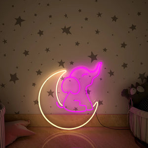 Cute Elephant on Moon Neon LED Light