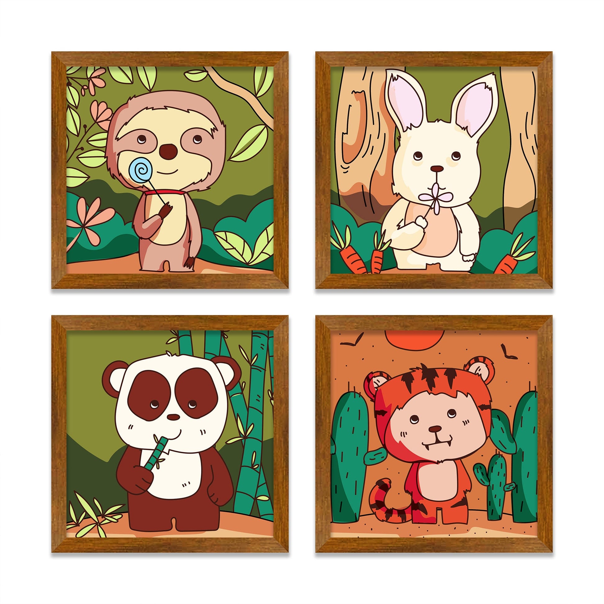 Cute Hand Drawn Wild Animals Art Wall Frame Set of Four