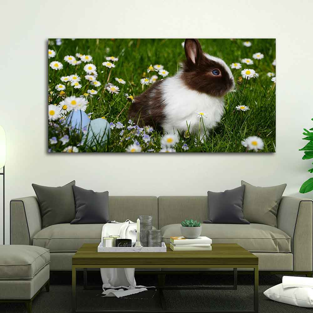 Cute Little White & Brown Bunny Premium Wall Painting