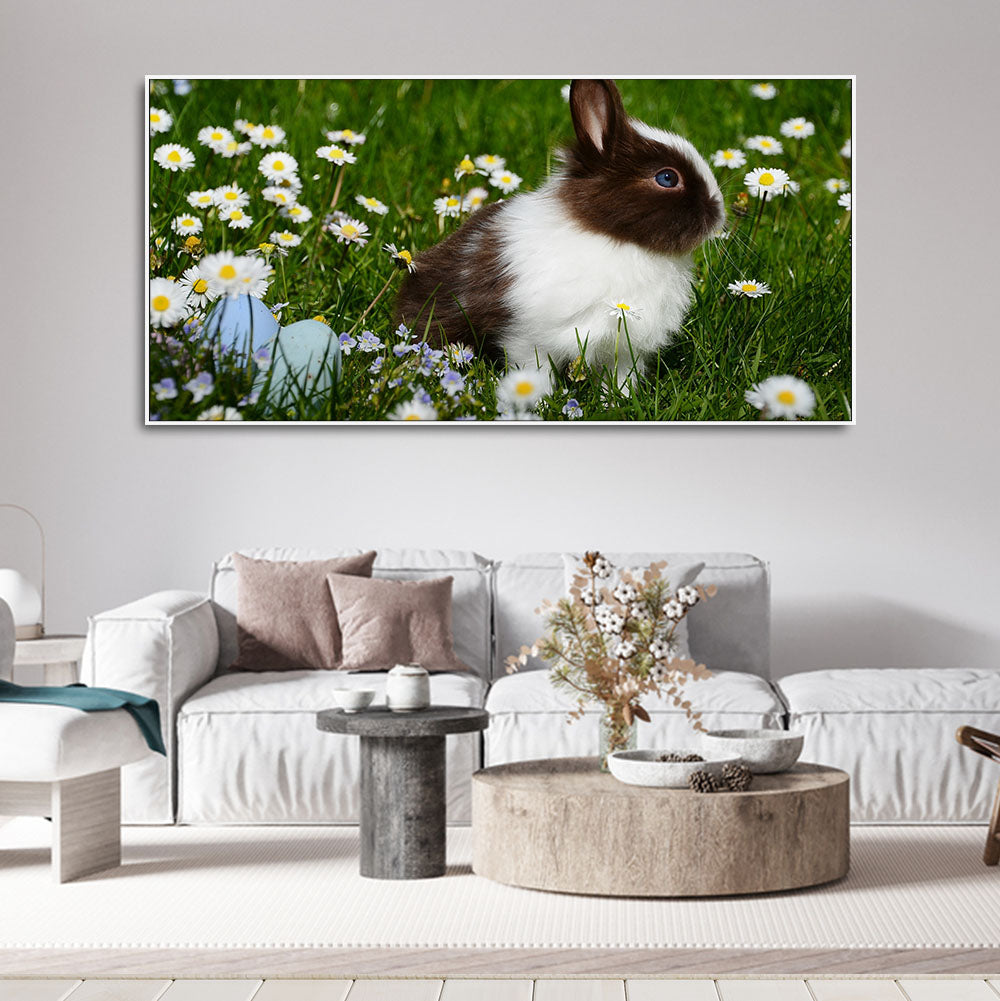 Cute Little White & Brown Bunny Premium Wall Painting